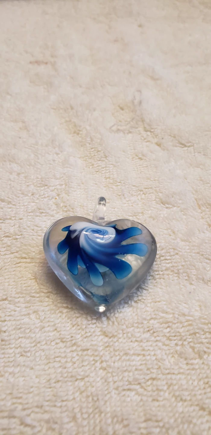 Glass Pendant - Black with Pink Flower & Blue Heart Shape - photo 2