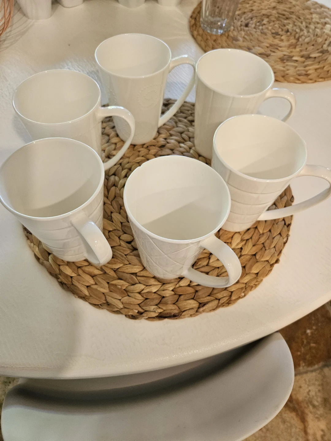 Set of 6 White Ceramic Mugs