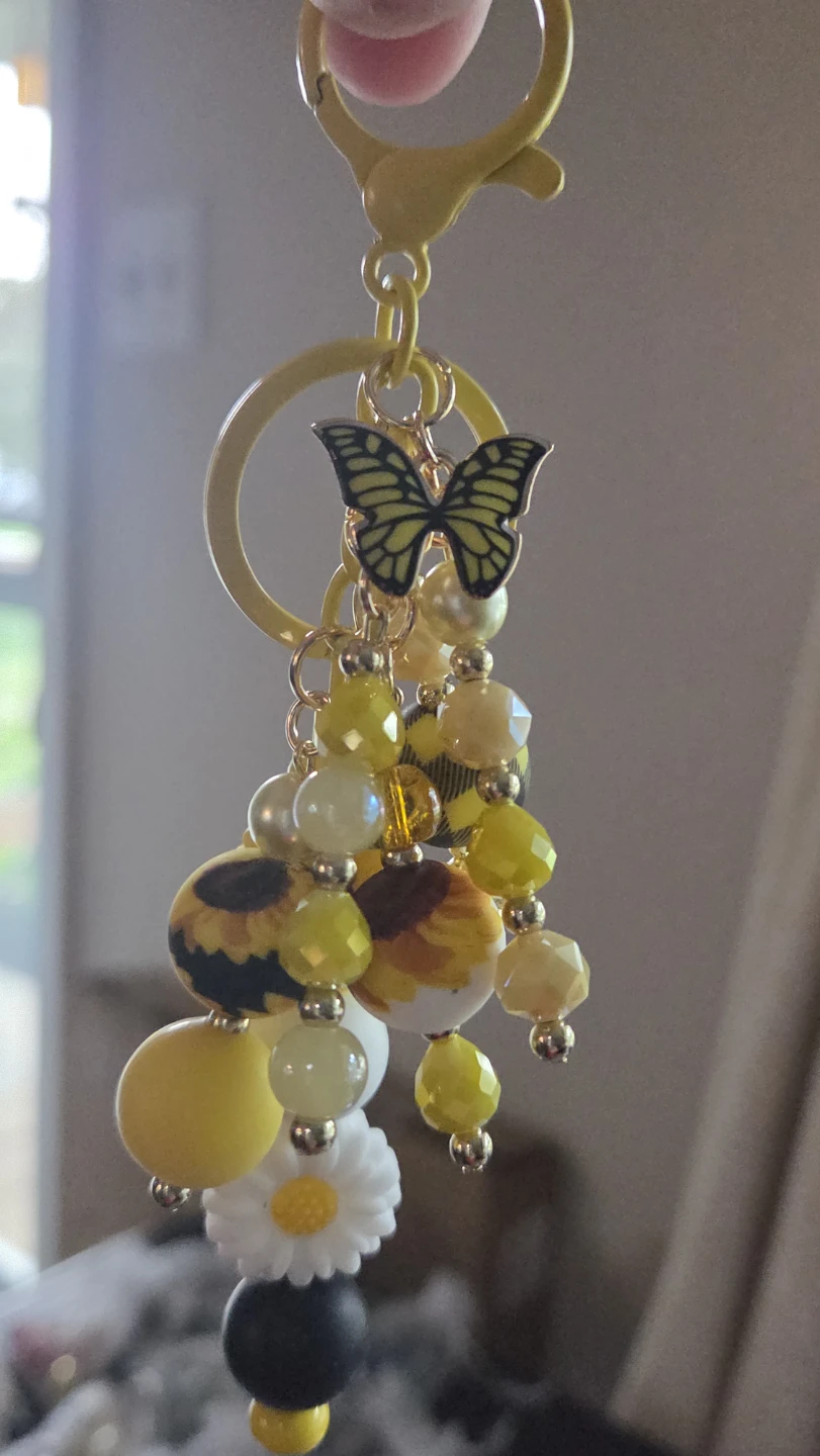 Yellow Bee and Daisy Charm Keychain