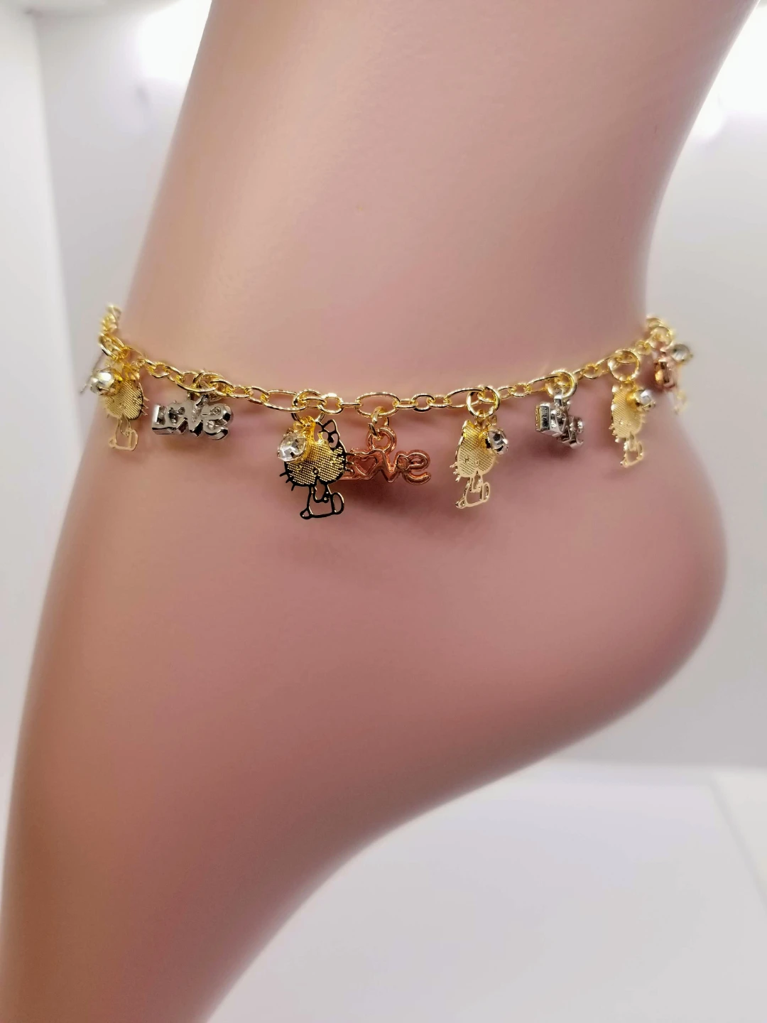 Gold laminated  Tone Hello kitty Charm Ankle Bracelet