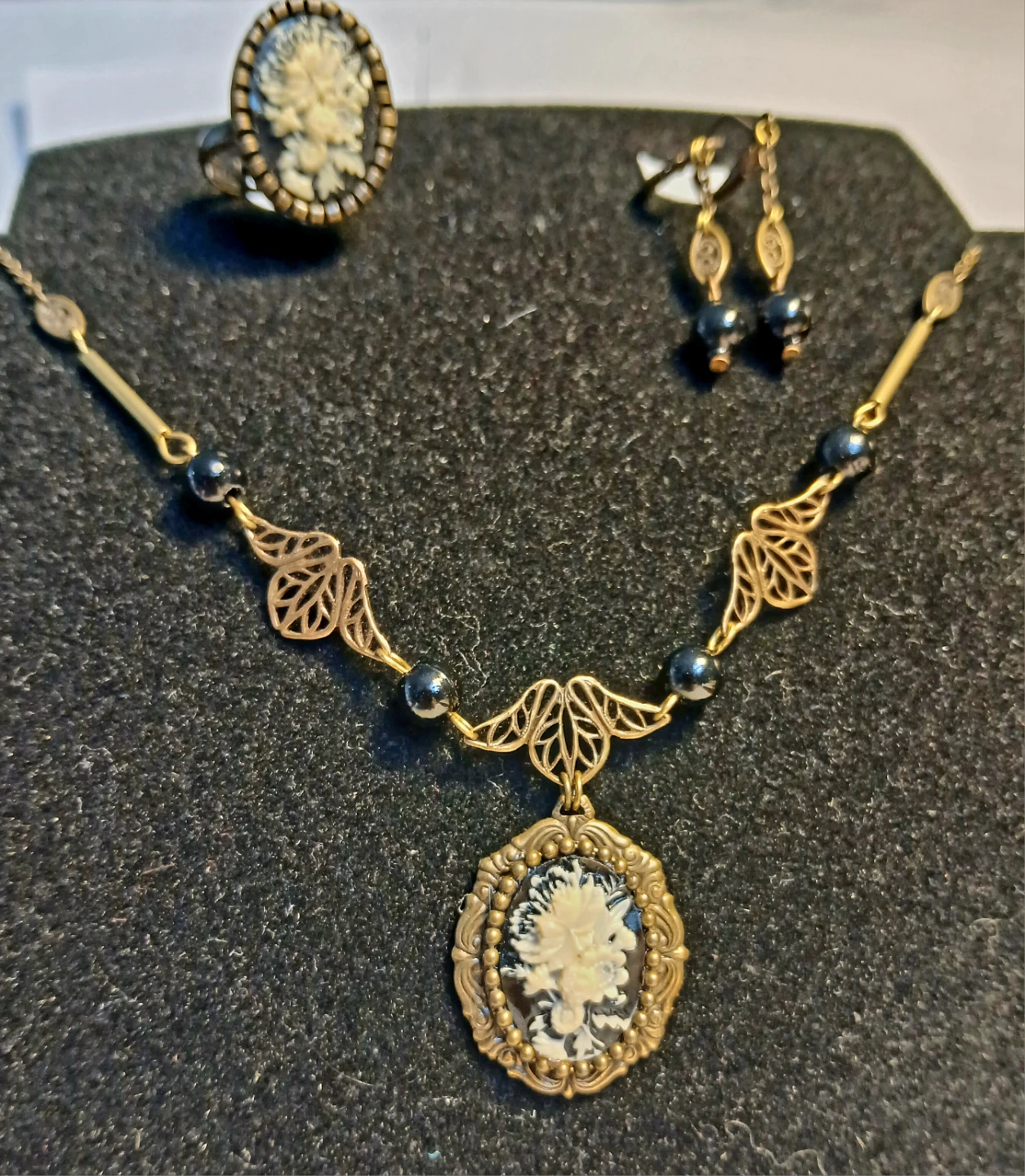 Cameo Necklace, Earrings, and Ring Set