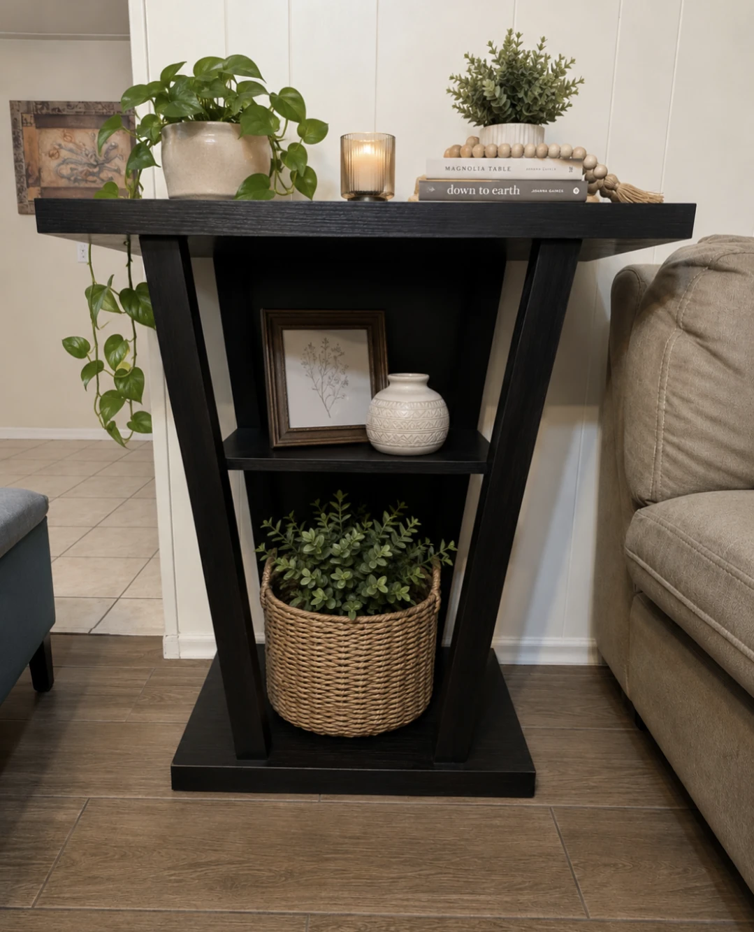 Black Accent Side Table with Shelves