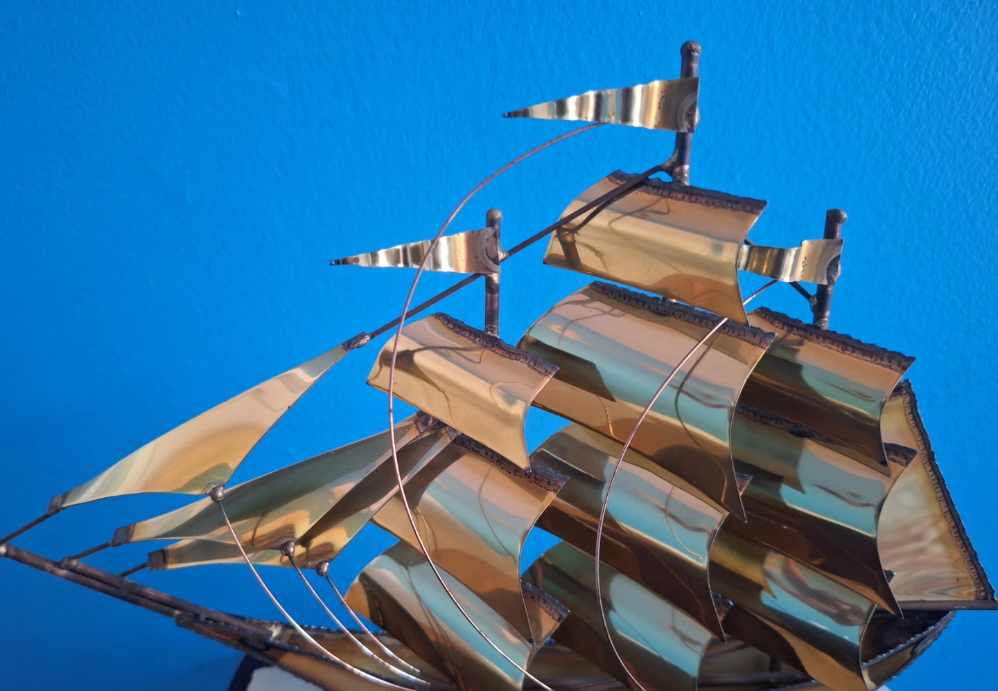 Brass Sailing Ship Sculpture on Onyx Base Signed - photo 3