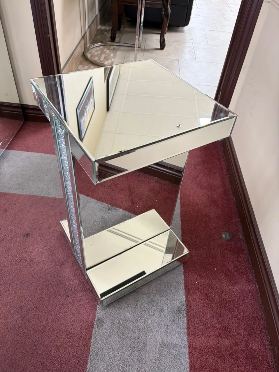 Mirrored Accent Table with Crushed Diamond Detail - photo 2