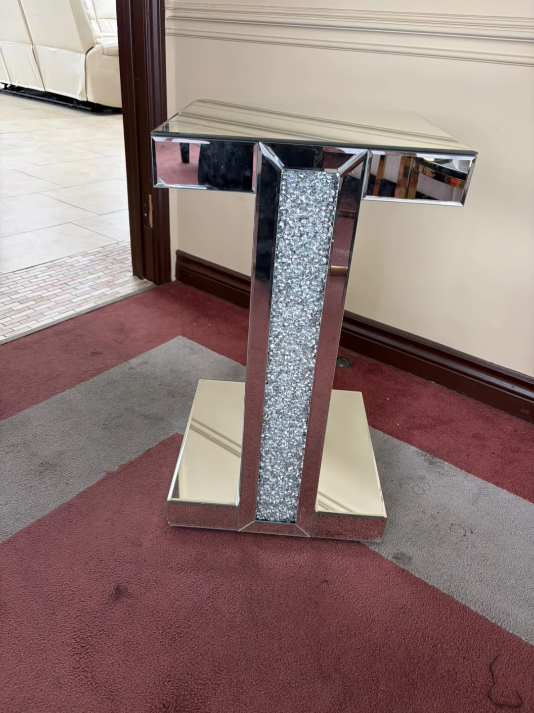 Mirrored Accent Table with Crushed Diamond Detail - photo 4