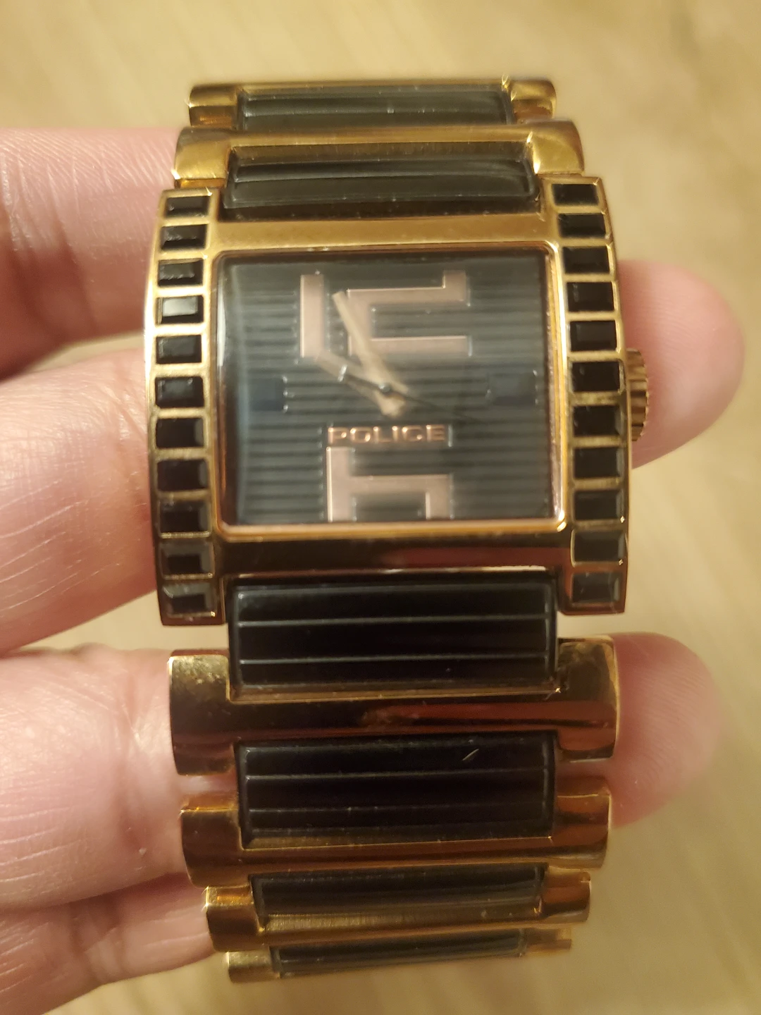 Police Gold Tone Watch with Black Accents