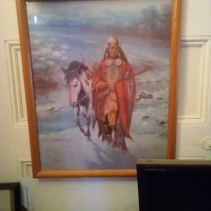 Framed Native American Art Print and Cottage Scene