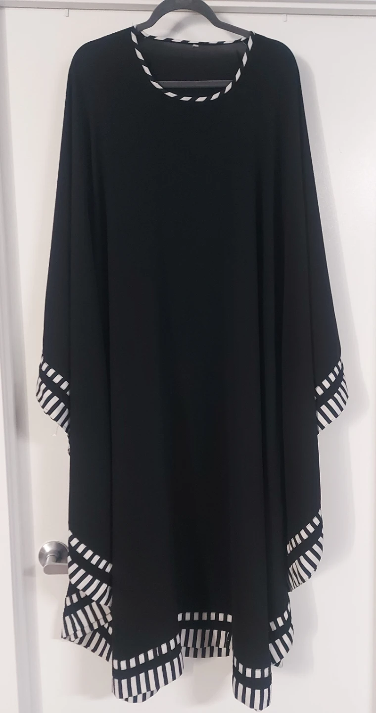 Black Abaya with Striped Trim and Hijab - photo 2