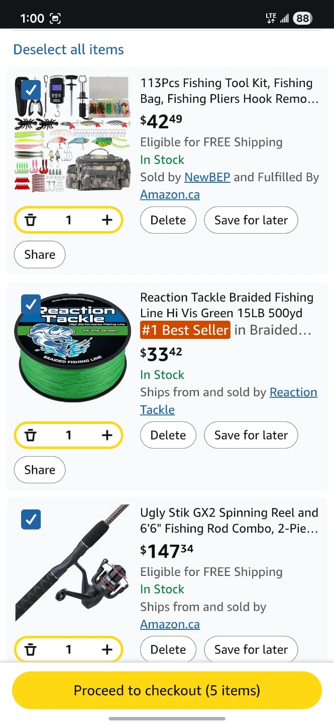 Rod, reel, line and tackle