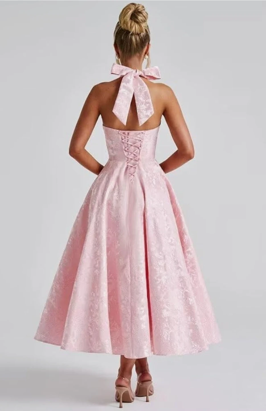 Pink Satin Jacquard A-line Dress - photo 3
