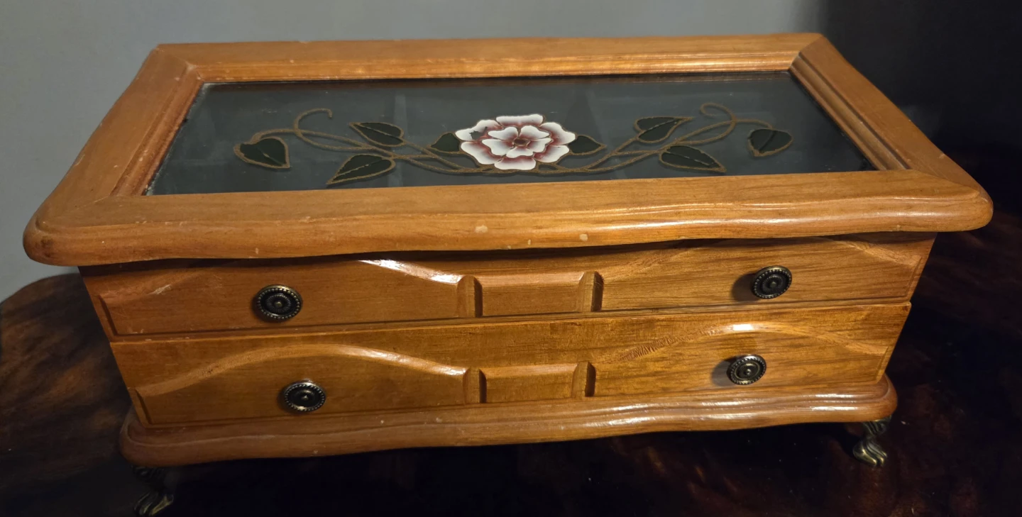 Wooden Jewellery Box with Floral Design