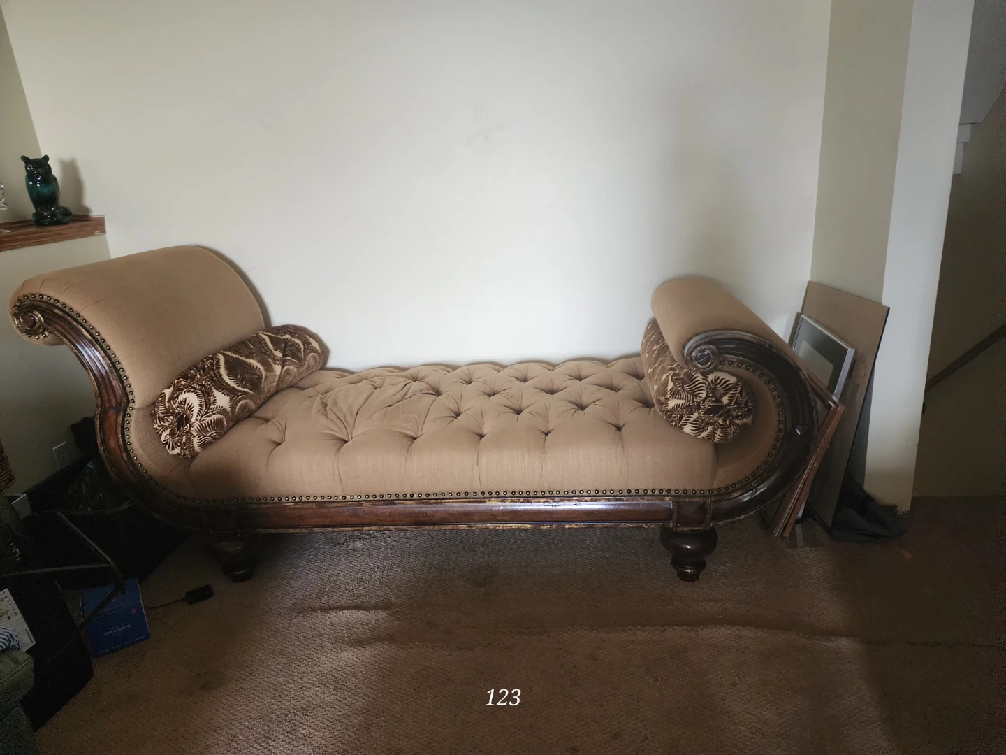 Tufted Chaise Lounge with Bolster Pillows