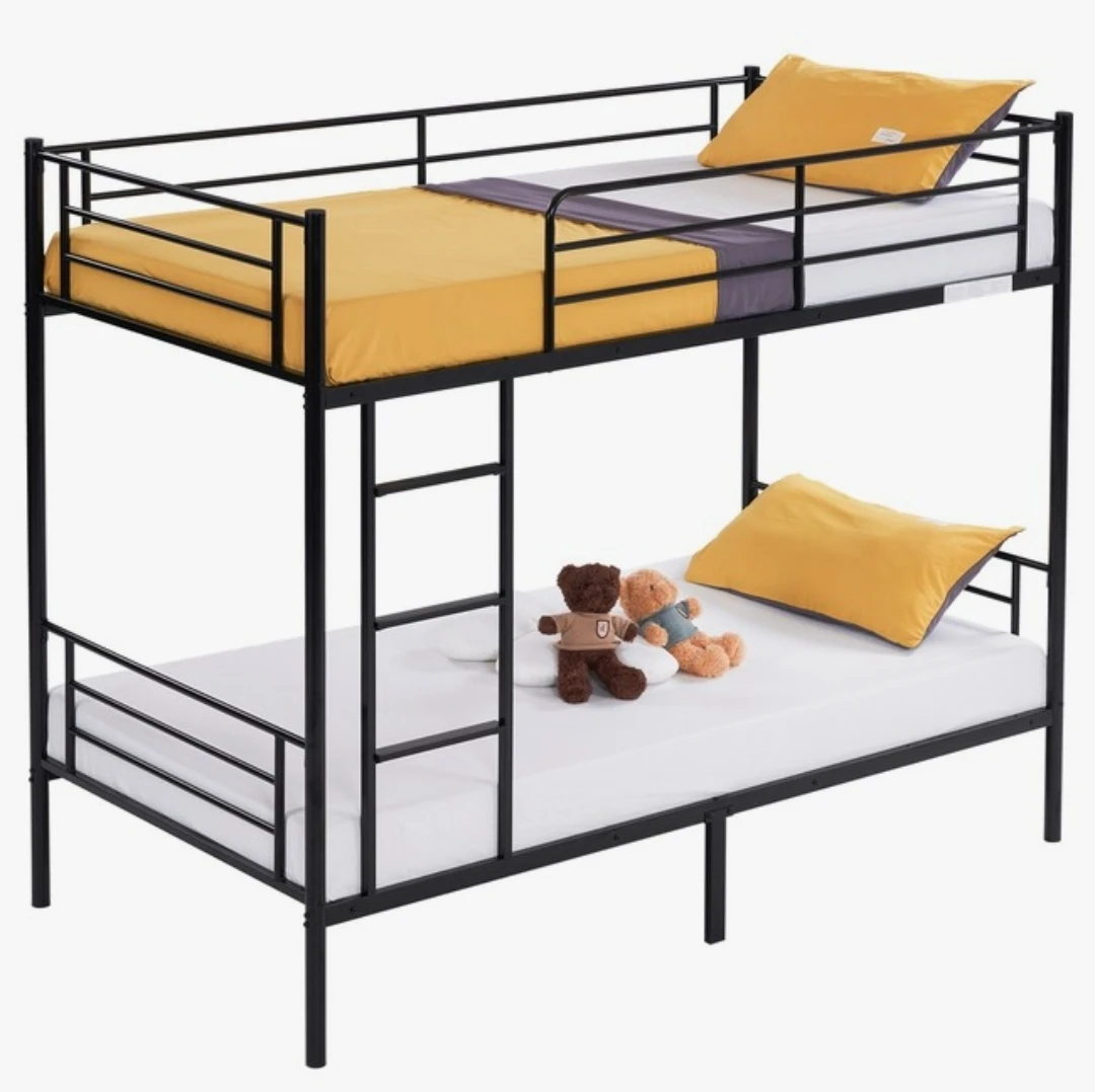 Black Metal Twin Bunk Bed Frame with Mattresses