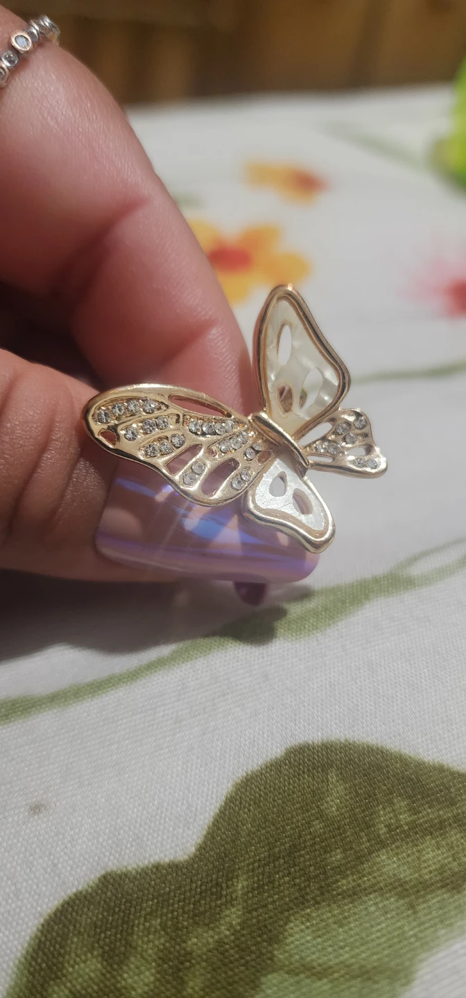 Gold butterfly ring with rhinestones