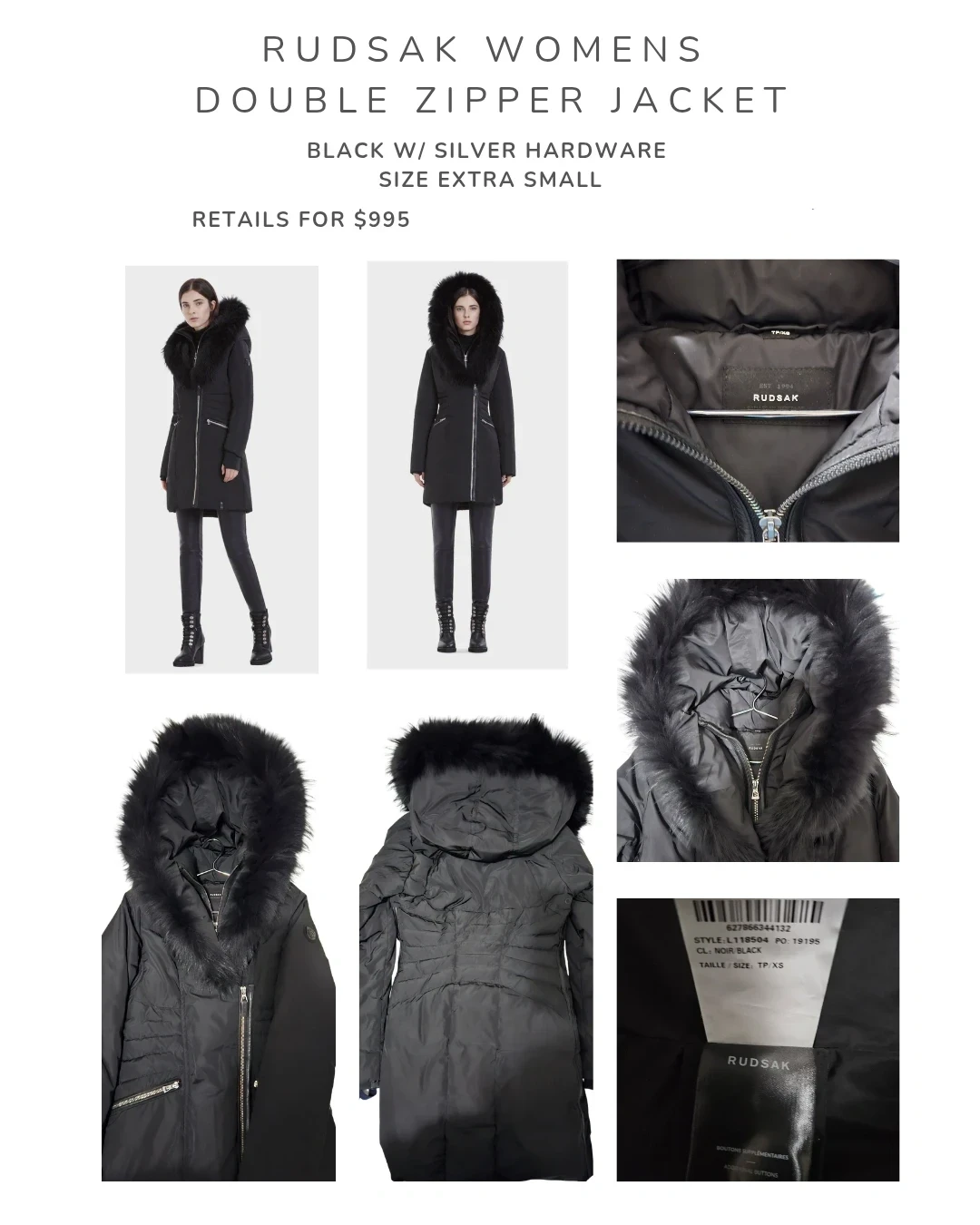 RUDSAK Womens Double Zipper Jacket - Black XS