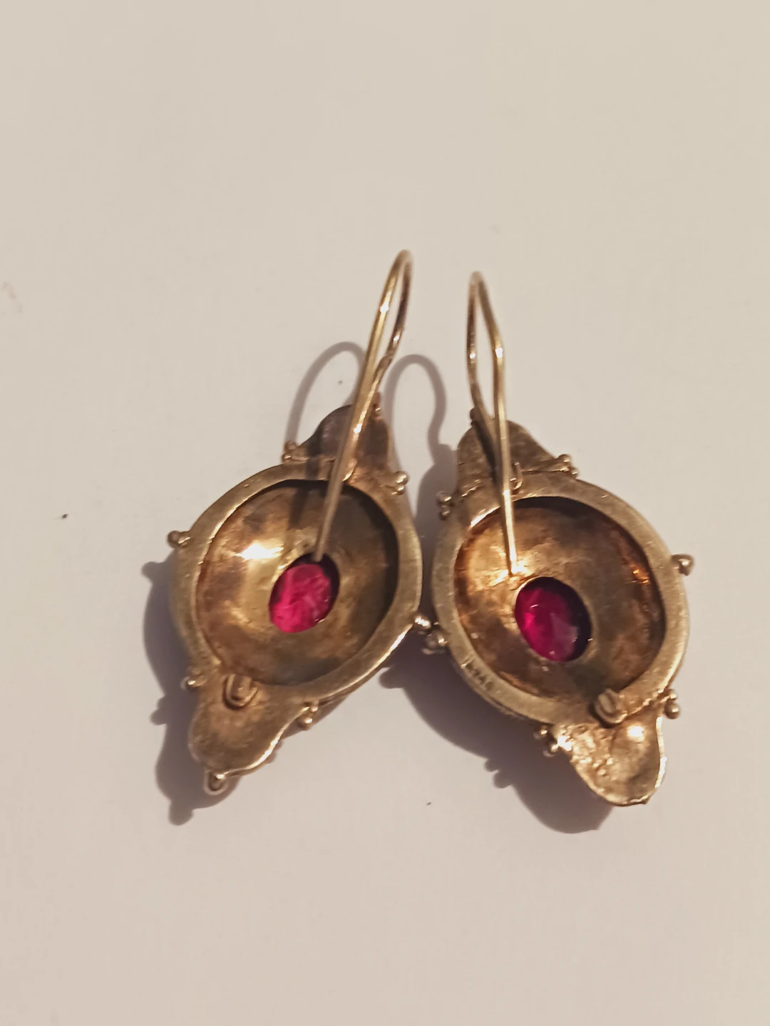 Antique Gold Vermiel Sterling Silver 925 Garnet Stone Earrings - photo 4