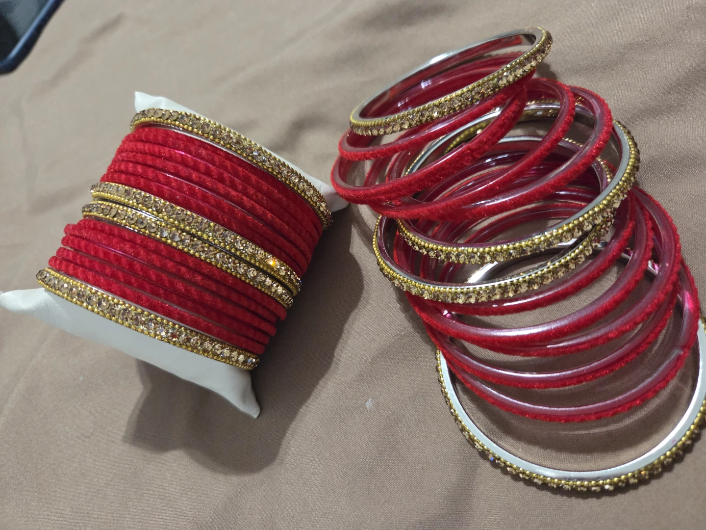 Red Bangles with Gold Rhinestone Accent - photo 2