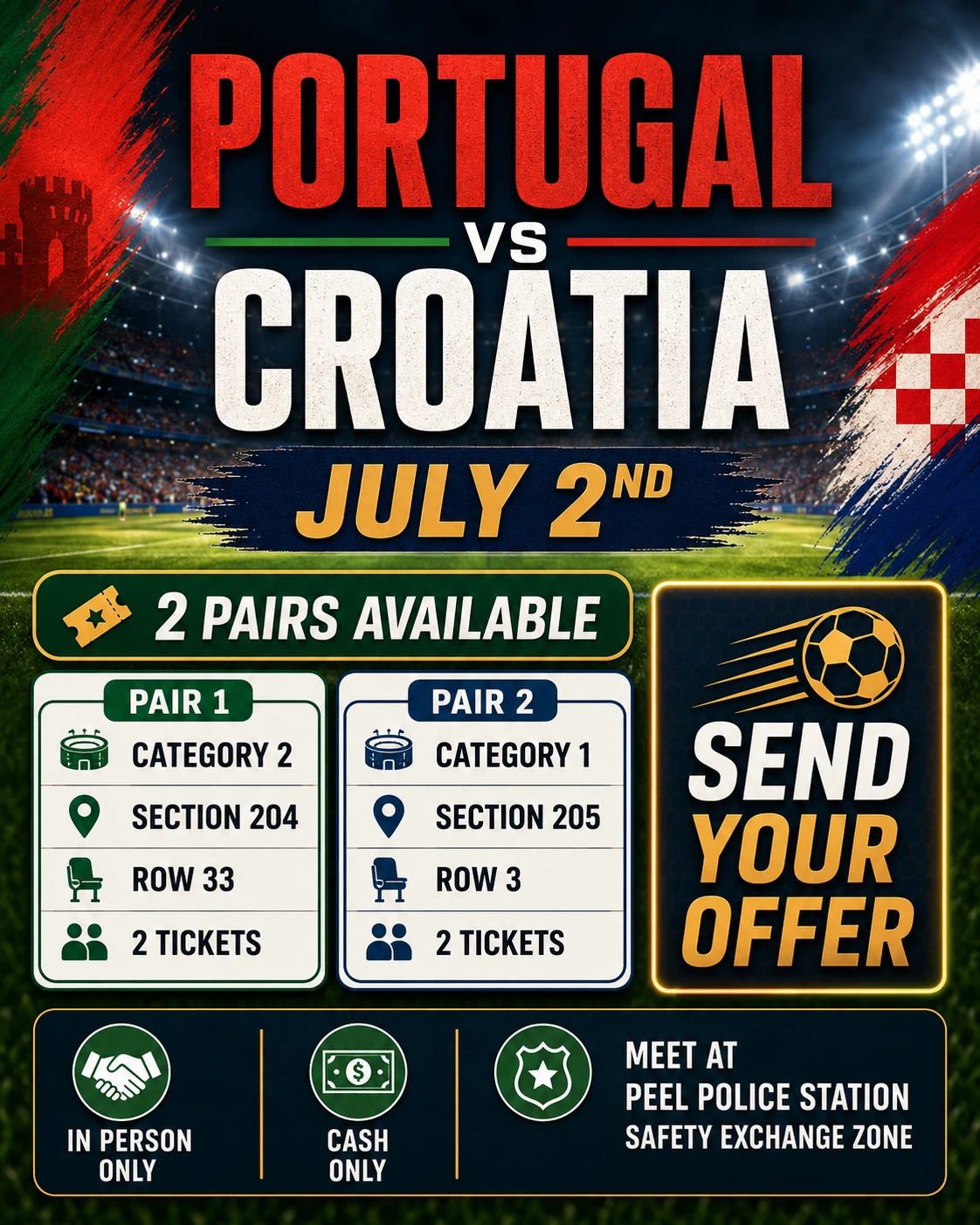 Portugal vs Croatia Soccer Tickets - July 2nd
