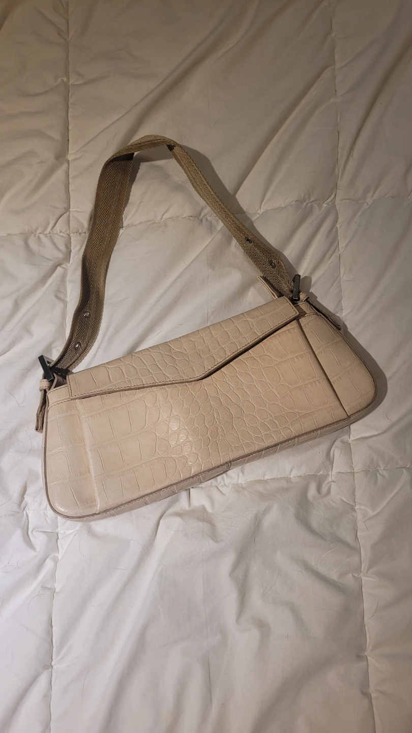 Cream Faux Croc Shoulder Bag