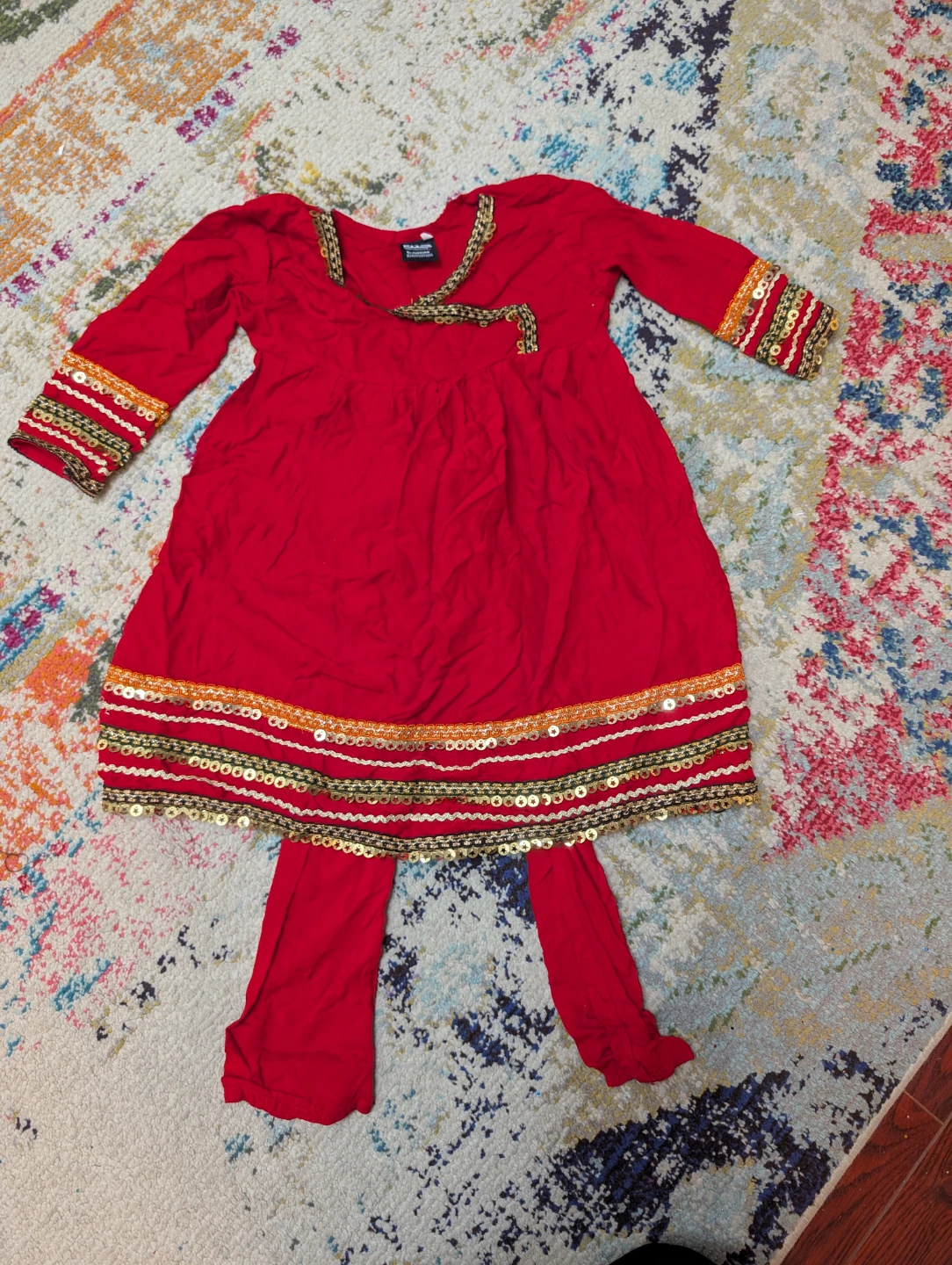 Red embellished dress with pants
