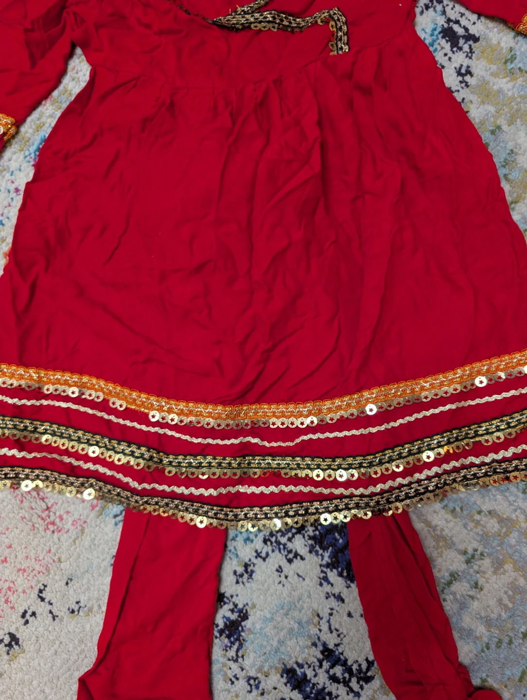 Red embellished dress with pants - photo 2