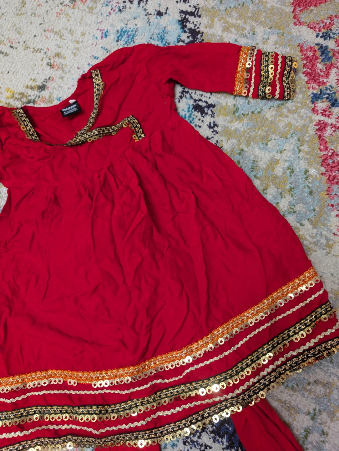 Red embellished dress with pants - photo 3