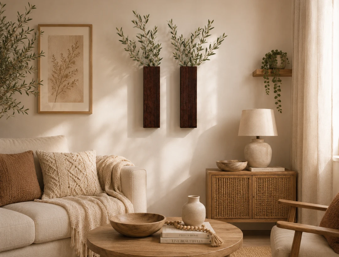 Set of 2 Wooden Wall Vases Luxury boho style Wood wall planters - photo 3