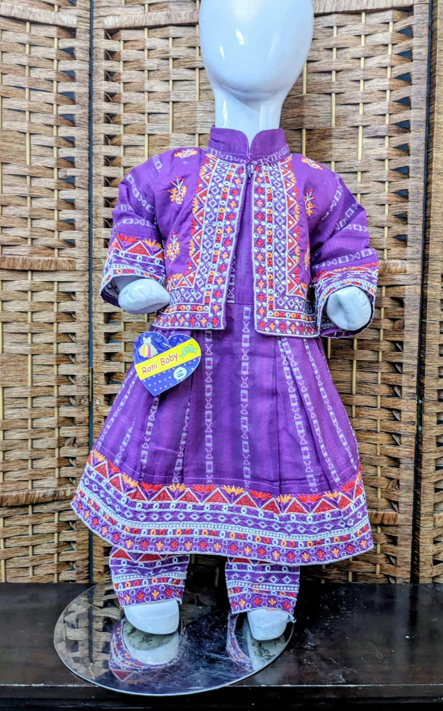 Baby Purple Embroidered Dress and Pants Set
