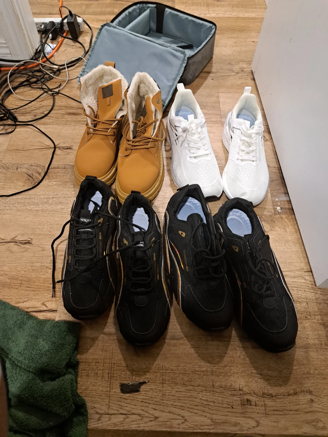 Bundle of Men's Shoes: Tan boots, White , Black Running Shoes