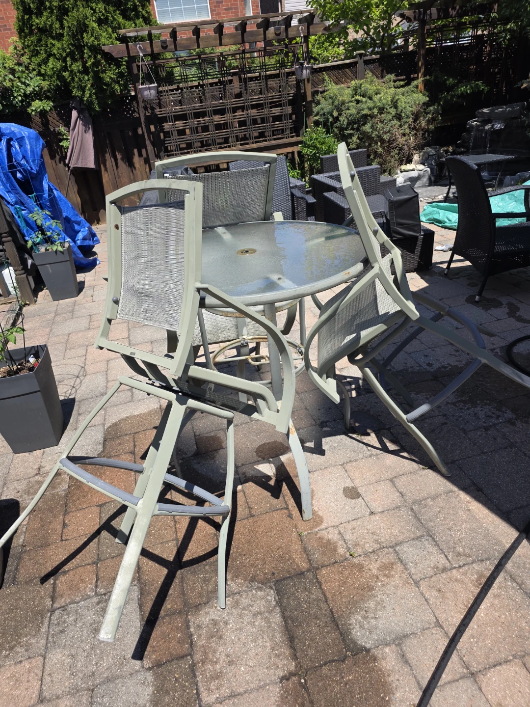 Patio glass table set