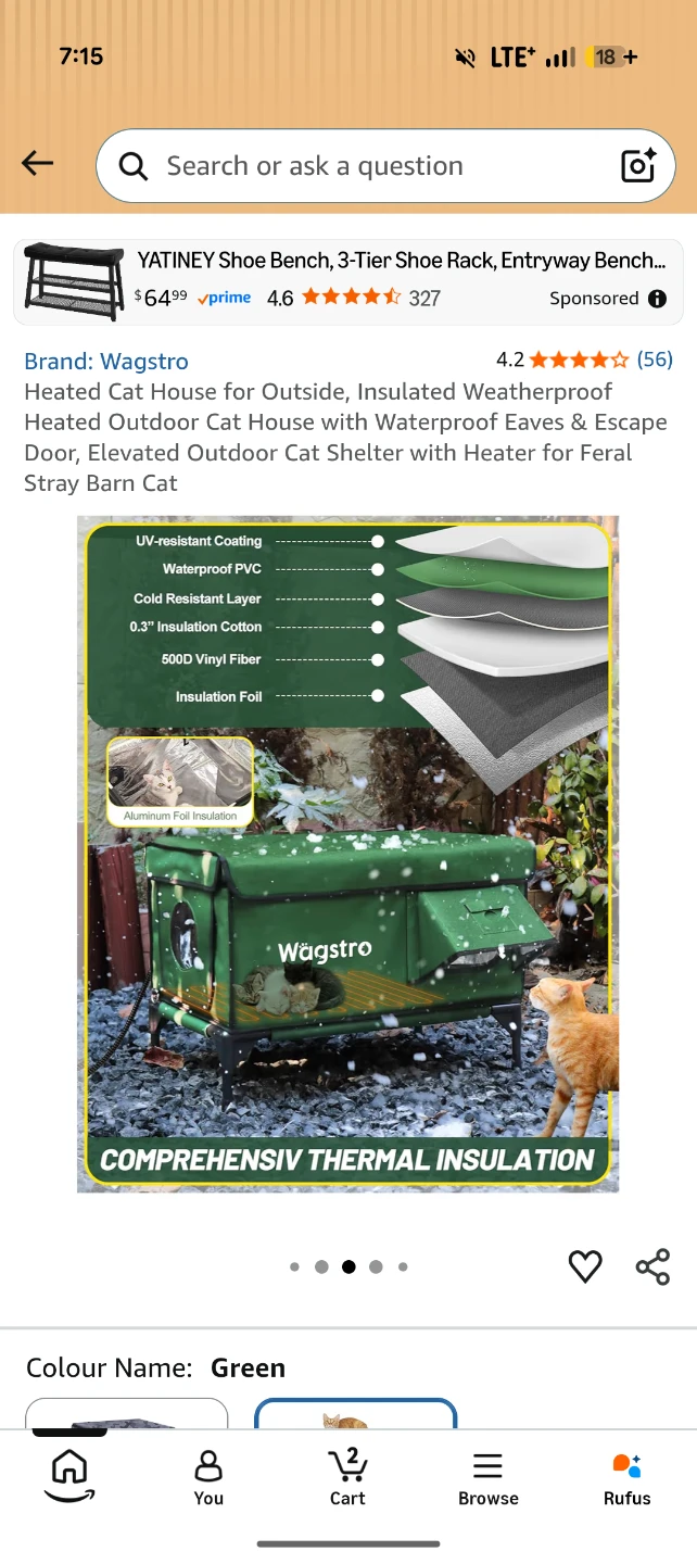 Wagstro Heated Outdoor Cat House - Green - photo 3