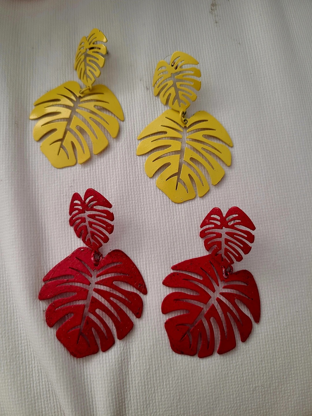 Leaf Dangle Earrings - Yellow and Red