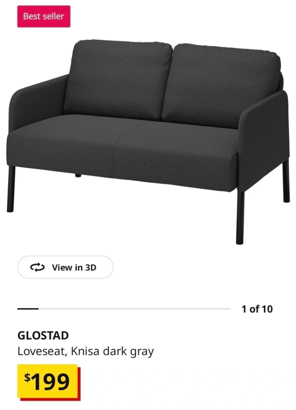 IKEA GLÖSTAD Sofa – Dark Gray, Excellent Condition - photo 4