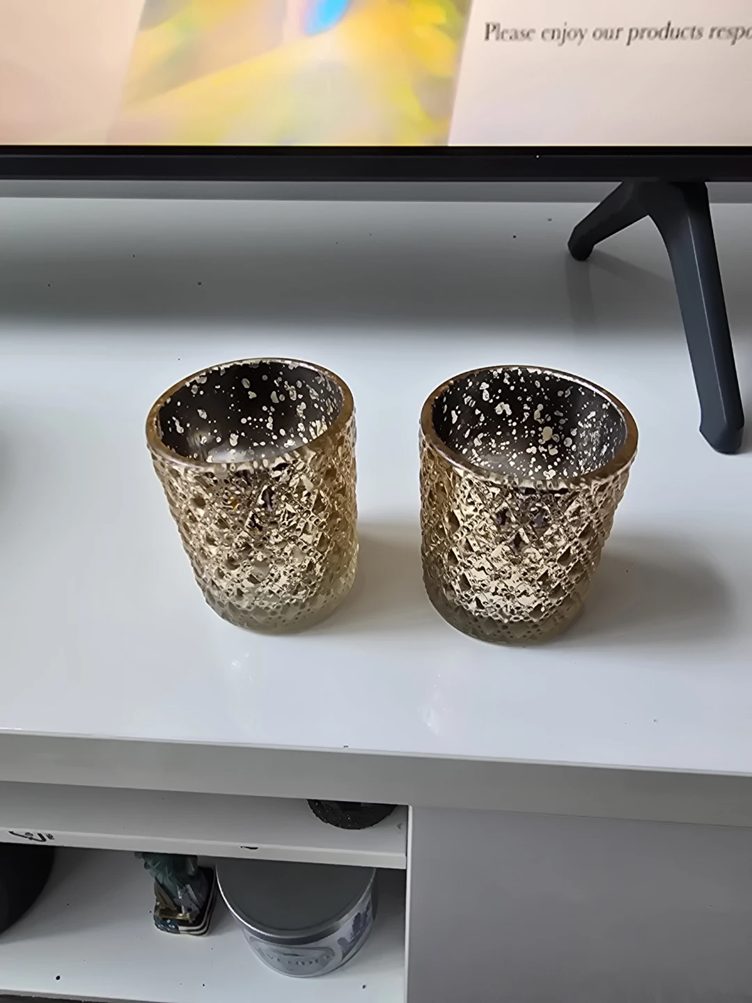 Set of 2 Gold Speckled Textured Votive Candle Holders ⚽