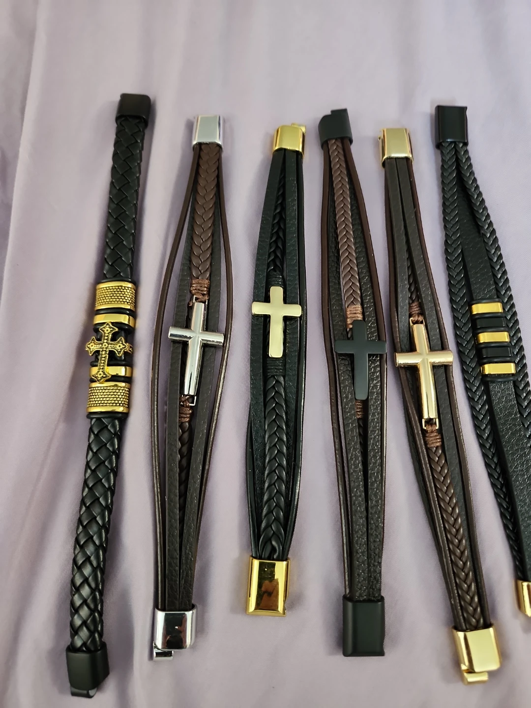 Men's Leather Bracelet with Cross Charm - photo 4