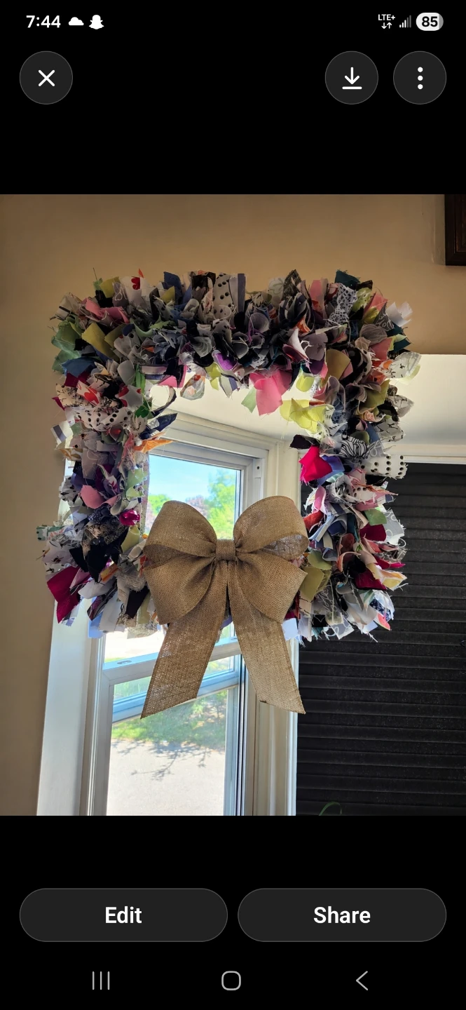 Fabric Rag Wreath with Burlap Bow