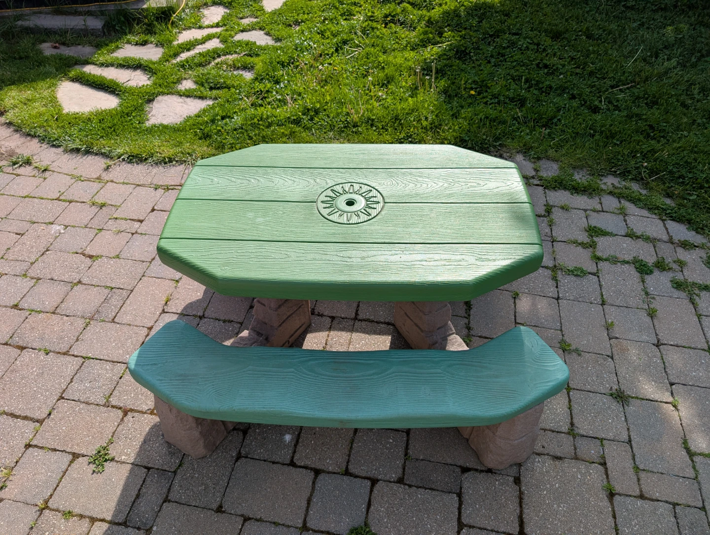 Green Plastic Picnic Table with Benches