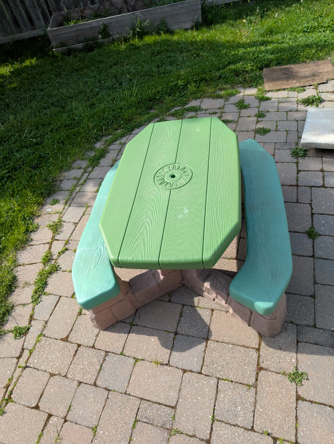 Green Plastic Picnic Table with Benches - photo 3