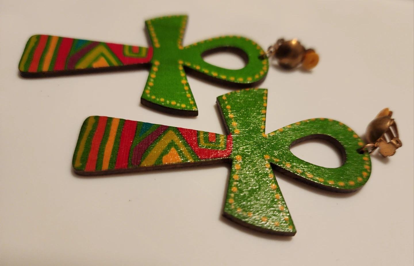Wooden Ankh Clip-On Earrings