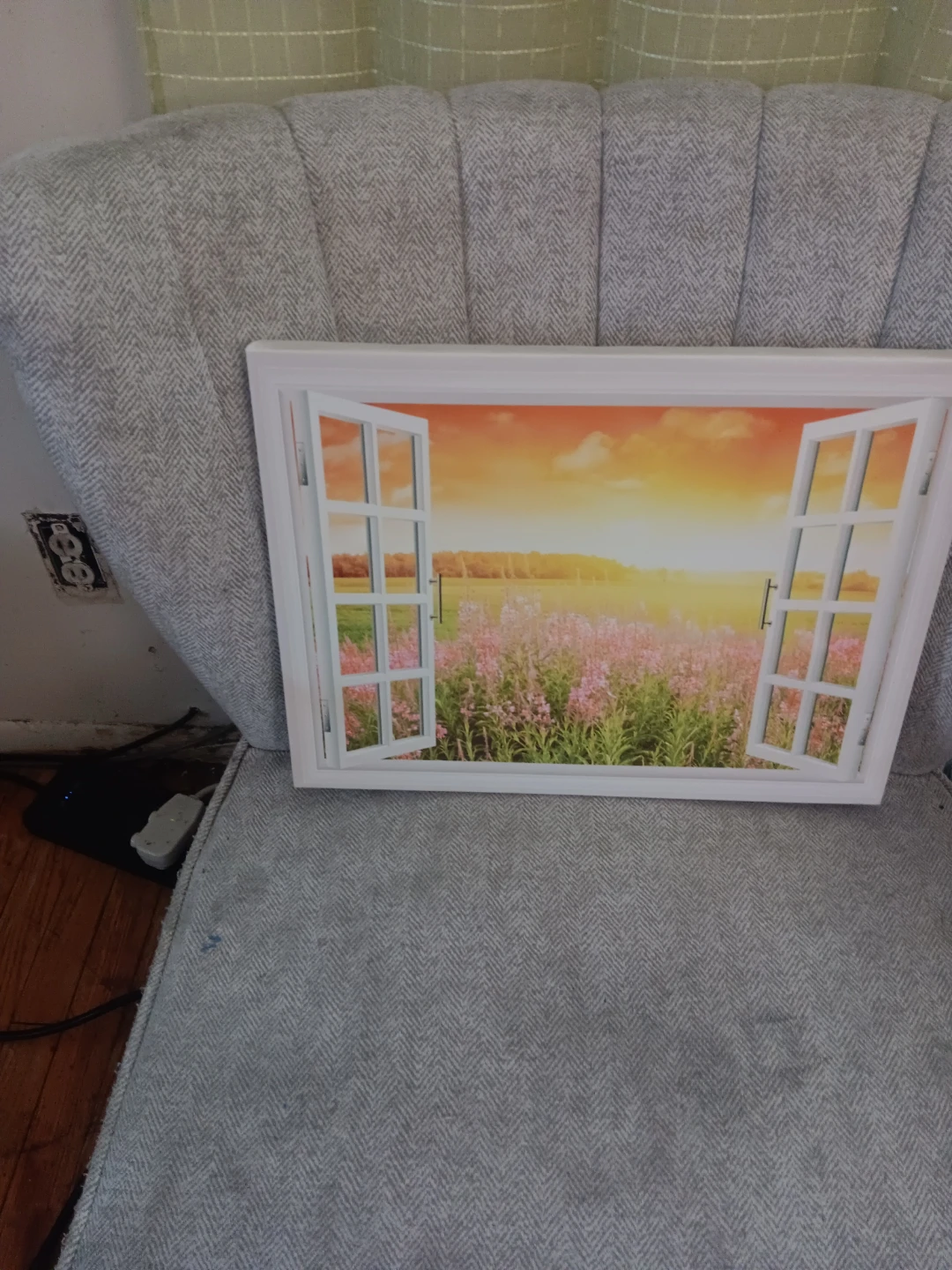 Wall Art Canvas Print Faux Window Sunset Field