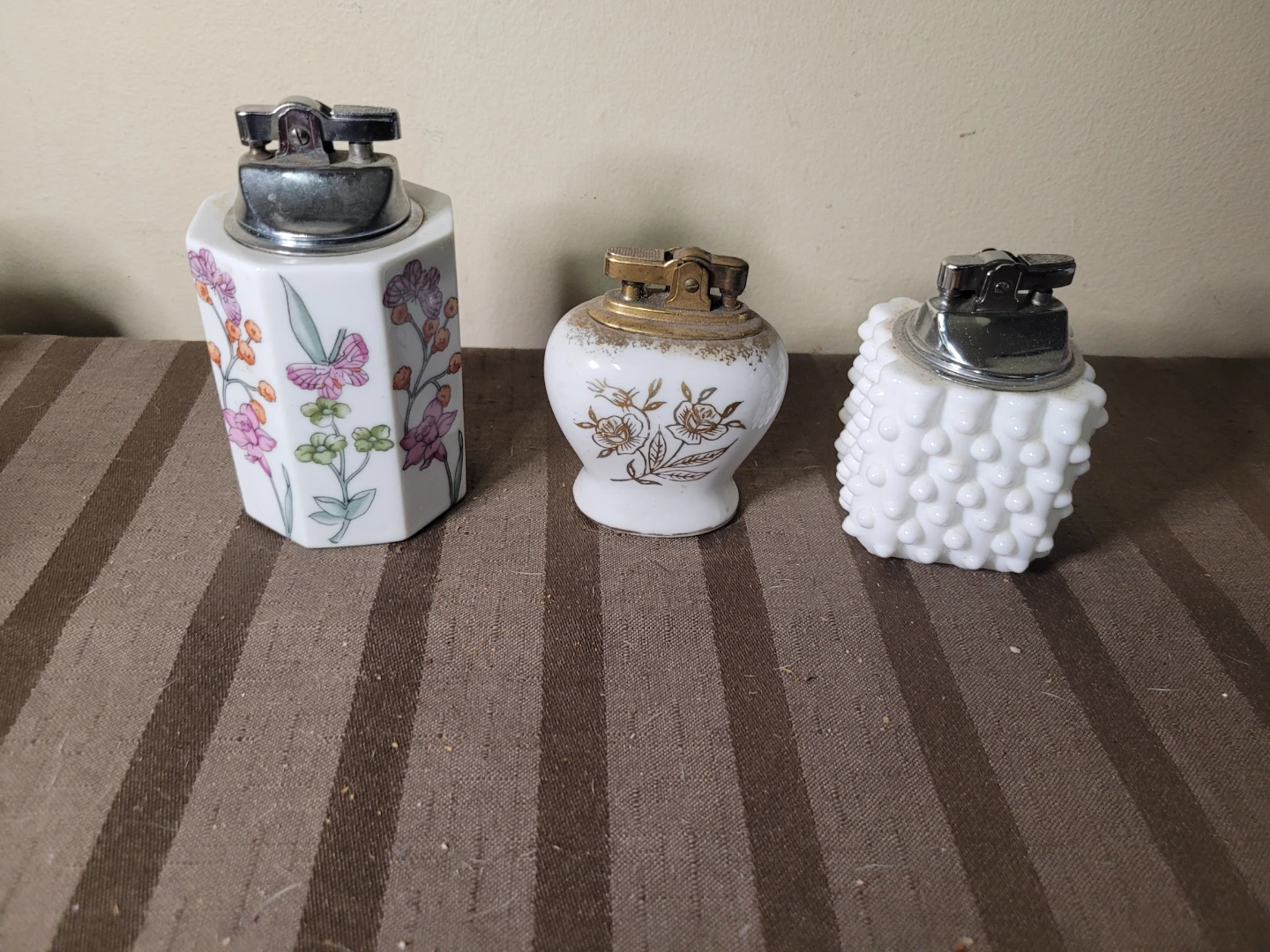 3 Vintage  Floral Porcelain Petrol Table Lighter Germany Japan