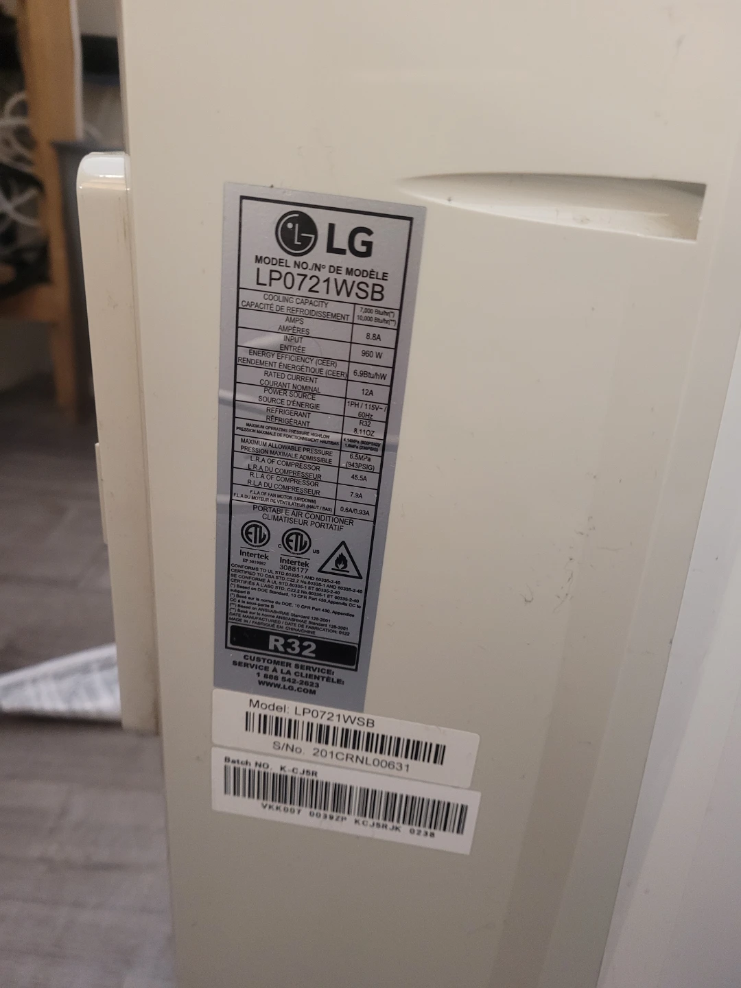LG LP0721WSB Portable Air Conditioner - photo 3