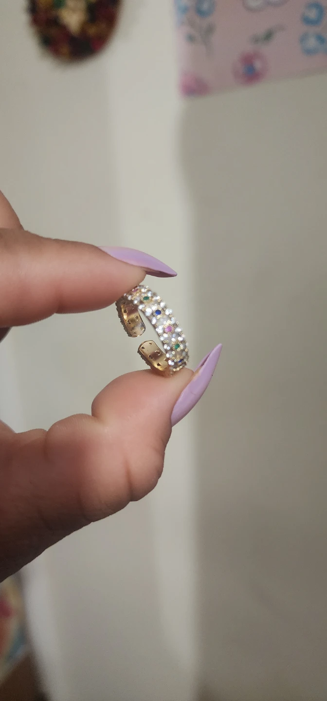 Gold platted Adjustable Ring with Colorful Gems
