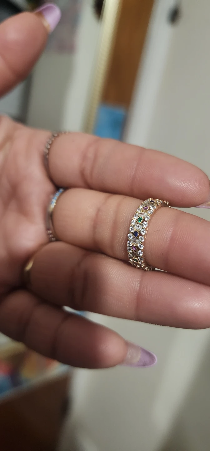 Gold platted Adjustable Ring with Colorful Gems - photo 4