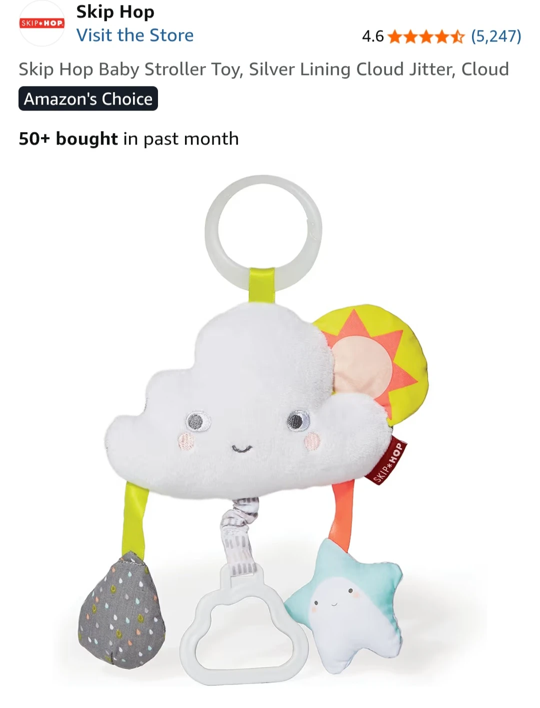 [New] Skip Hop Silver Lining Cloud Jitter Stroller Toy - photo 2