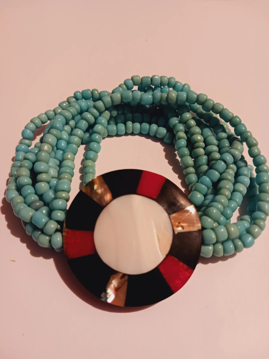 Multi-strand Turquoise Bracelet with Round Medallion