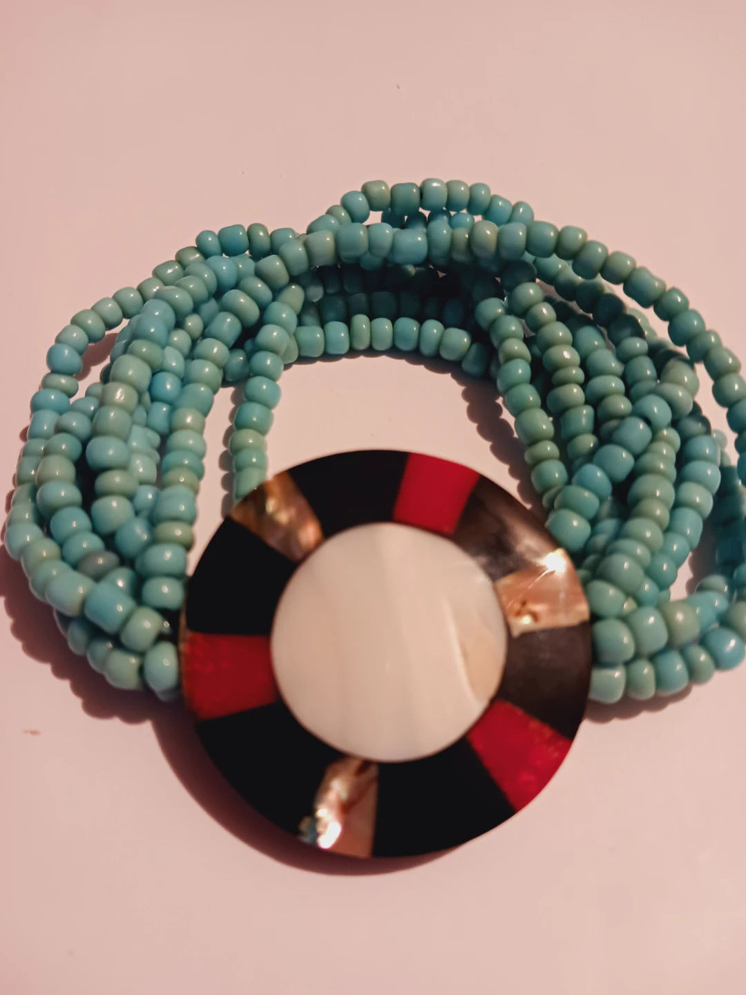 Multi-strand Turquoise Bracelet with Round Medallion - photo 2