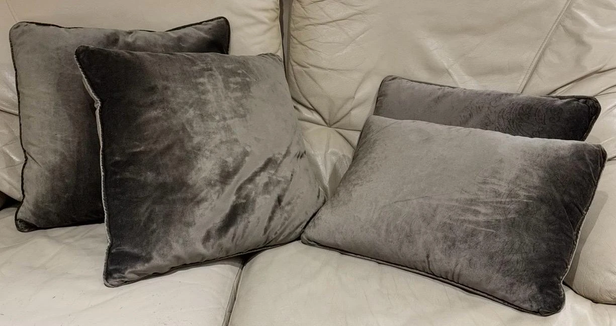 Set of 4 Grey Velvet Throw Pillows