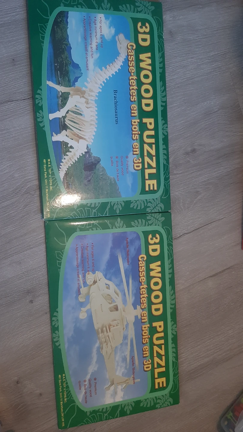 3D Wood Puzzles - Brachiosaurus & Apache Helicopter