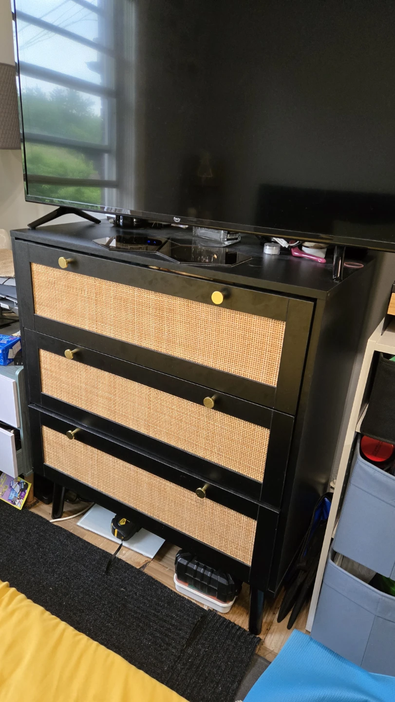 Black 3-Drawer Dresser with Woven Fronts